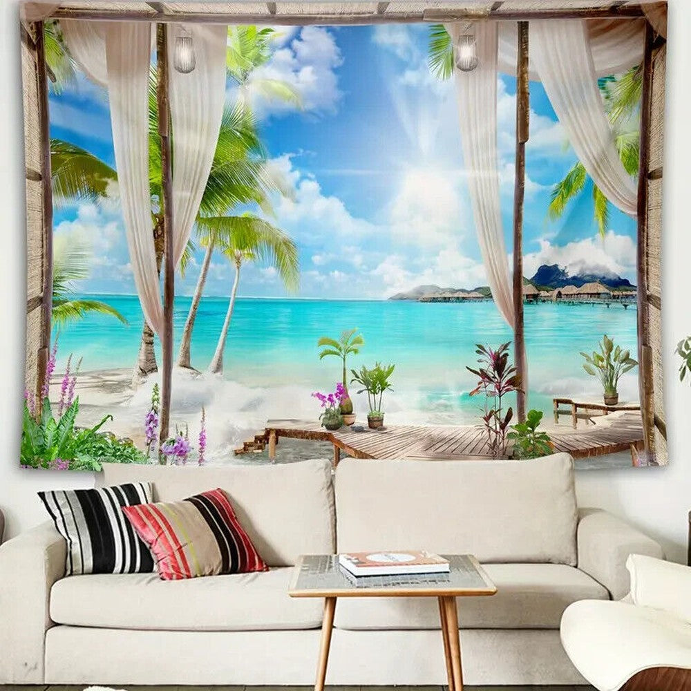 Bright Tropical Landscape Fabric Tapestry 84" x 59" NEW! Home & Garden:Home Décor:Tapestries Style Your Walls